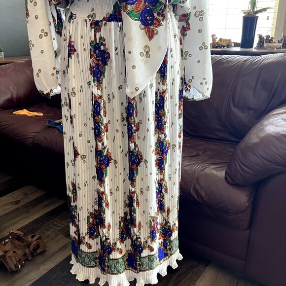 Vintage 80's DIANE FREIS Boho Dress Georgette Midi Floral Paisley Scarf M/L - Picture 5 of 16